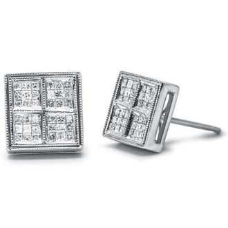 House of Brilliance 14K White Gold 1/2 Cttw Princess Diamond Composite Box Milgrain Stud Earrings at Nordstrom