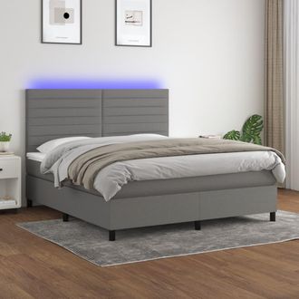 vidaXL Vidaxl - Cama Box Spring Colch&oacute;n Y Luces Led Tela Gris Oscuro 180x200 Cm