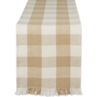 Design Imports Checkered Fringe Cotton Table Runner in Brown at Nordstrom Rack