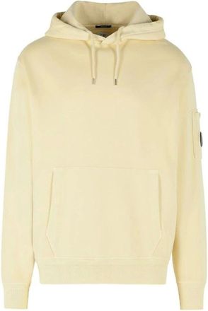 C.P. Company Hoodies, male, Yellow, Size: S Cotton Diagonal Fleece Hooded Lens Sweatshirt