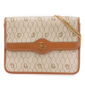 Dior Tweedehands honigraat gecoate canvas schoudertas met ketting