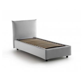 Talamo Italia Dmora - Cama Individual Dbeccar, Cama Contenedor Con Revestimiento De Tela, 100% Made In Italy, Apertura Frontal, Adecuado Para Colch&oacute;n 80x190 Cm, Bla