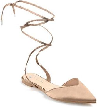 Journee Collection Lace-up Pointed-toe Flat in Taupe at Nordstrom Rack, Size 6.5