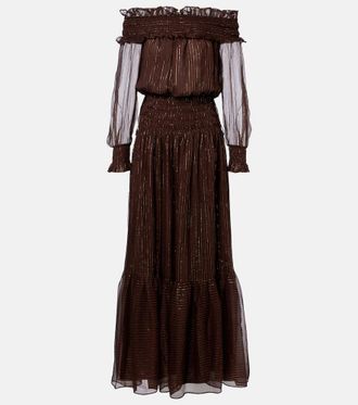 Self Portrait Shirred silk-blend georgette maxi dress