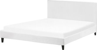 Beliani Beliani - Cama Tapizada En Terciopelo Blanco 180 X 200 Cm Marco De Listones Estilo Contempor&aacute;neo Fitou