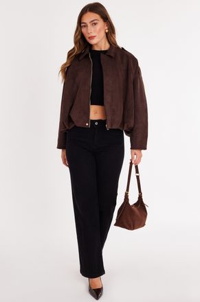 Quiz Womens Brown Faux Suede Short Jacket - Size Medium/Large