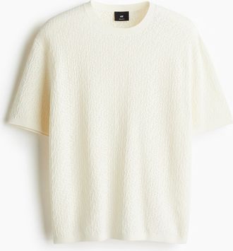 H&M T-Shirt aus Strukturstrick in Regular Fit - Weiss