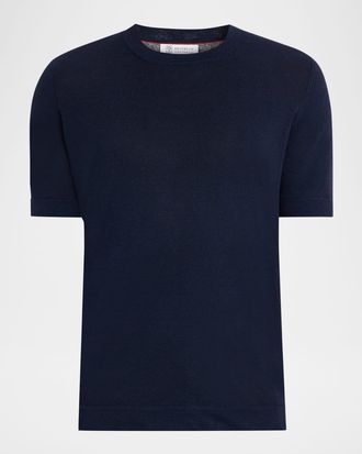 Brunello Cucinelli Men & apos;s Linen and Cotton Knit Short-Sleeve Sweater