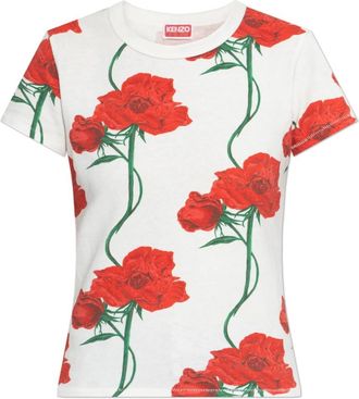 Kenzo T-shirt met bloemmotief - Dames - T-shirts - Wit - XS - Katoen - Tops
