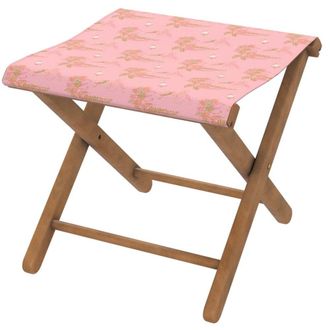 Vent de Boh&egrave;me Taburete plegable de eucalipto con tela outdoor dise&ntilde;o floral rosa