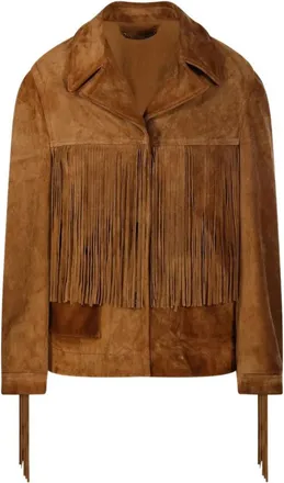 Golden Goose Brown Fringe-detail Leather Jacket