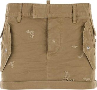 Dsquared2 Beige Short Skirt With Distressed Effect