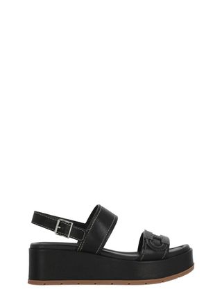 Hogan Black H703 Embossed H Leather Sandals