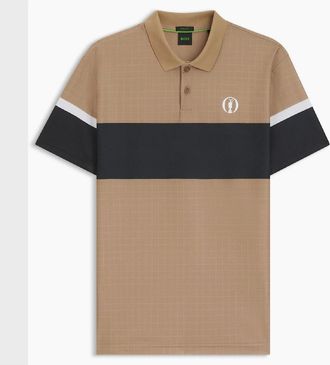 HUGO BOSS Mens The Open 25 Paddy Grid Pattern Polo Shirt - Cream - Size: 38