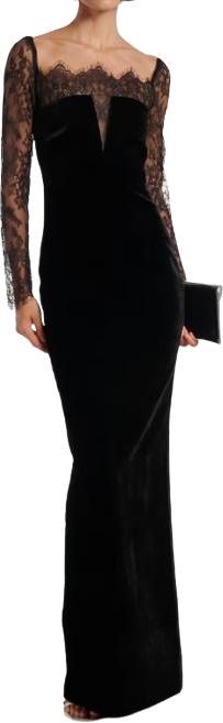 Black Velvet Lace Detail Gown 2026 Size 38