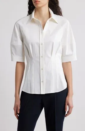 BOSS Belaurena Puff Elbow Sleeve Button-Up Shirt in Wht at Nordstrom Rack, Size 0