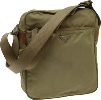 Prada Tessuto Beige Synthetic Shoulder Bag (Pre-Owned)