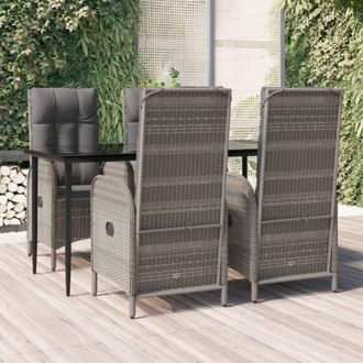 vidaXL Set Comedor Jard&iacute;n 5 Pzas Y Cojines Rat&aacute;n Sint&eacute;tico Negro Gris Vidaxl