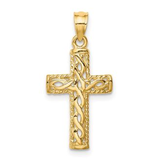 Diamond2Deal 14k Yellow Gold Polished Braided Cross Pendant