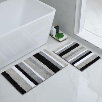 OEM Juego De 6 Alfombrillas De Ba&ntilde;o Antideslizantes, Suaves, De Microfibra A Rayas, Absorbentes Y Mullidas, Lavables A M&aacute;quina - 40 X 60 Cm + 50 X 80 Cm, 