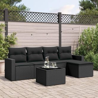 vidaXL Vidaxl - Set De Sof&aacute;s De Jard&iacute;n 6 Piezas Y Cojines Rat&aacute;n Sint&eacute;tico Negro