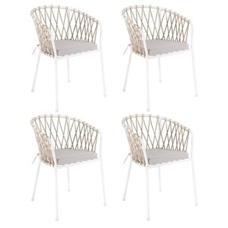 LOLAhome Pack de 4 sillas de jard&iacute;n de acero y cuerda con coj&iacute;n