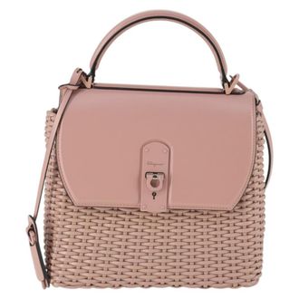 Ferragamo Boxyz Top Handle Woven Leather Pink Leather Handbag (Pre-Owned)