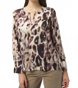 Joseph Ribkoff Animal Print Keyhole Neck Top In Off-White/multi