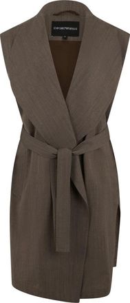 Emporio Armani Mouwenloze overjas van frisse wol met riem - Dames - Gillet - Bruin - L - Wol - Kostuums
