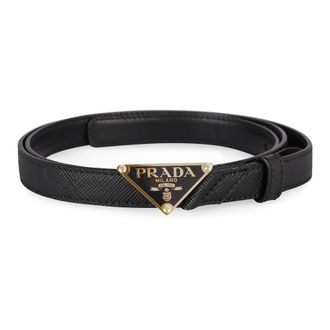 Prada Cintur&oacute;n de Cuero Saffiano con Hebilla de Metal - Accessories - Mujer - Negro - 90 CM
