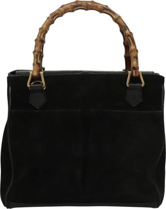 Gucci Vintage Bamboo Front Pocket Tote Suede Black Suede Handbag (Pre-Owned)