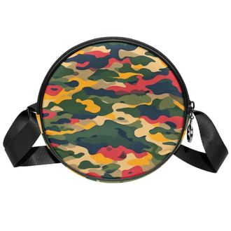 Generic Circle Crossbody Bag for Women, Colorful Camouflage Small Sling Bag Daypack with Zipper Adjustable Shoulder Straps Casual Ladies Girls Round Purse