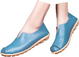 Generic Womens Loafers Flats Shoes Slip On Lightweight Round Toe Shoes Fashion Non-Slip Outdoor Loafers Comfortable Breathable Soft Leather Walking Anti-Slip 