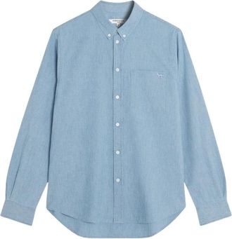 Maison Kitsun&eacute; Profile Fox Regular Shirt - Heren - Casual Overhemden - Blauw - S - Katoen - Overhemden
