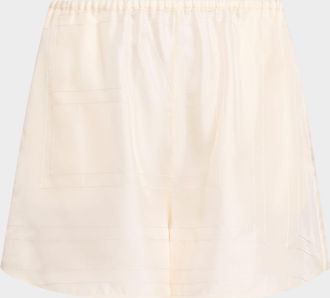 Toteme Monogram Embroidered Silk Pajama Shorts