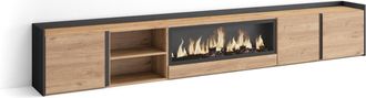 Skraut Home Skraut Home - Mueble Tv, Televisi&oacute;n, Muebles De Sal&oacute;n, Almacenaje, 315x35x50cm, Para Tv Hasta 80, Chimenea El&eacute;ctrica Xxl, Estilo Moderno, Roble Y Negr