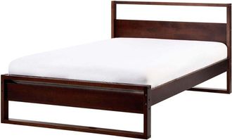 Beliani EU Double Bed Frame Dark Pine Wood 120 x 200 cm 4ft Slatted GIULIA