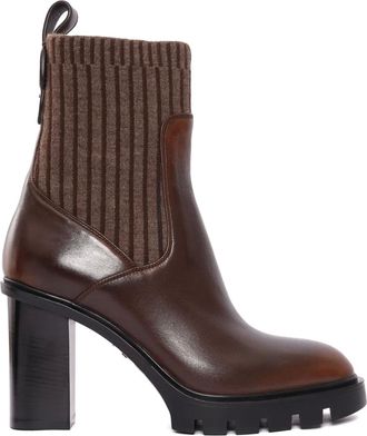 Santoni 75mm Ferric boots - women - Goat Skin/Rubber/Elastane/Calf Leather/Nylon/Lycra/Lambskin - 41 - Brown