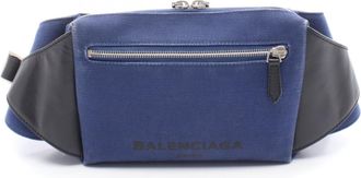 Balenciaga Black Navy Canvas Leather Fanny Pack (Pre-Owned)