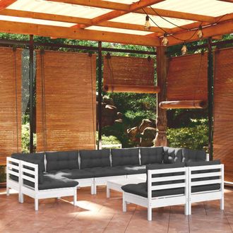 vidaXL Muebles De Jard&iacute;n 10 Pzas Y Cojines Blanco Madera Maciza De Pino Vidaxl