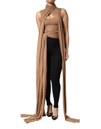 Dolce & Gabbana Womens Brown Virgin Wool Sleeveless Scarf Tank Top 08+pa+wv