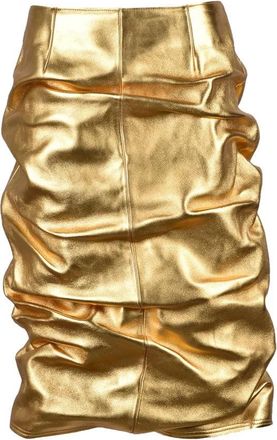 We11done Leather Midi Skirt - Gold