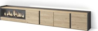 Skraut Home Skraut Home - Mueble Tv, Televisi&oacute;n, Muebles De Sal&oacute;n, Almacenaje, 315x35x50cm, Para Tv Hasta 80, Chimenea El&eacute;ctrica Xxl, Led, Estilo Moderno, Roble Y