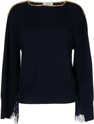 Onefifteen floral-lace detail sweatshirt - women - RWS Wool - XS/S - Blue