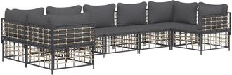 vidaXL Set Muebles De Jard&iacute;n 7 Pzas Y Cojines Rat&aacute;n Pe Gris Antracita Vidaxl