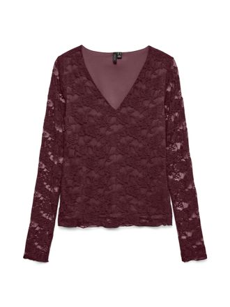 Vero Moda Spitzenshirt VERO MODA VMIBEN LS V-NECK TOP JRS NOOS, Damen, Gr. L, winetasting, Jersey, Obermaterial: 92% Polyamid, 8% Elasthan, unifarben, V-Ausschn