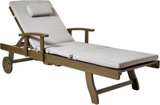 Beliani Beliani - Acacia Wood Garden Sun Lounger Reclining with Wheels Classic Design with Light Grey Cushion Amantea Premium ii