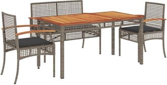 vidaXL Juego De Comedor De Jard&iacute;n 4 Piezas Con Cojines Rat&aacute;n Pe Gris Vidaxl