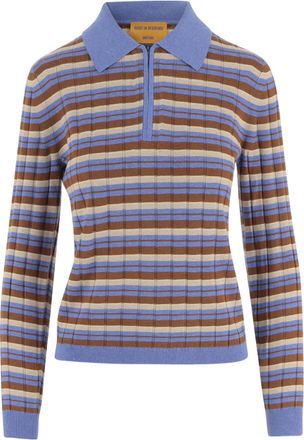 Guest In Residence Multicolor Striped Silk-Linen Zip Polo Sweater