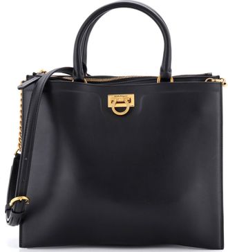 Ferragamo Convertible Trifolio Chain Zip Tote Leather Large